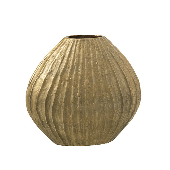 Vase ovale aluminium doré cannelures 37x40x12cm