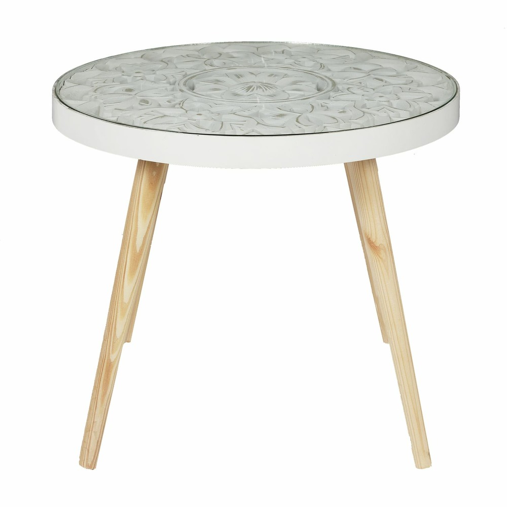 Table basse ronde arabesque - diamètre 50 cm - blanc et beige