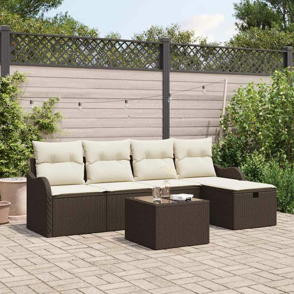 Ensemble de canapé de jardin 6 pcs marron poly rotin