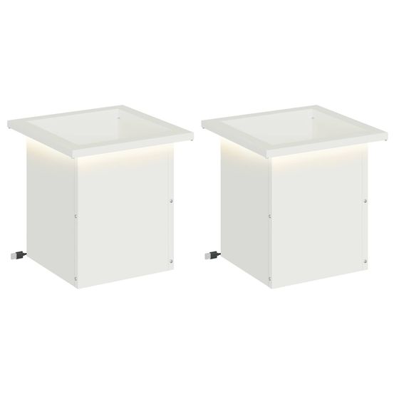 Jardinière d'extérieur de jardin avec led 2 pc blanc 30 x 30 x 30 cm acier
