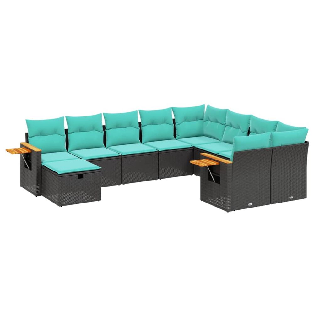 Salon de jardin 10 pcs avec coussins noir résine tressée