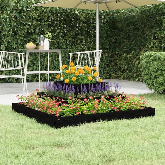 Carré potager 3 niveaux bois de pin pour jardin terrasse noir 80cm