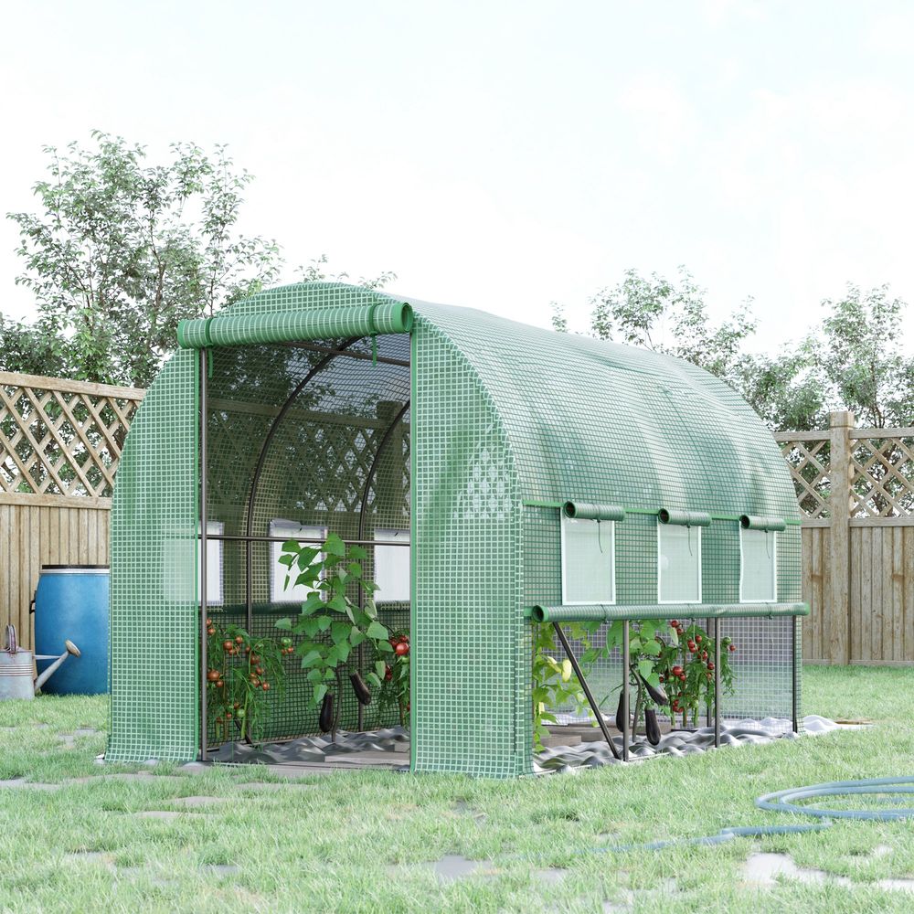 Serre tunnel jardin acier galvanisé pe verte 295 x 200 x 200 cm potager ventilé - comfortxl outdoor living