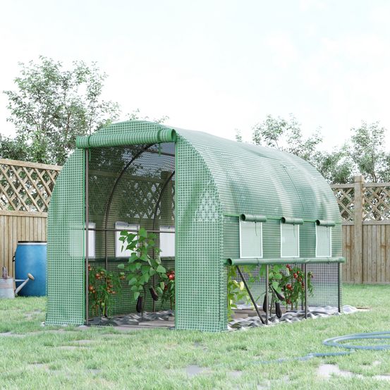 Serre tunnel jardin acier galvanisé pe verte 295 x 200 x 200 cm potager ventilé - comfortxl outdoor living
