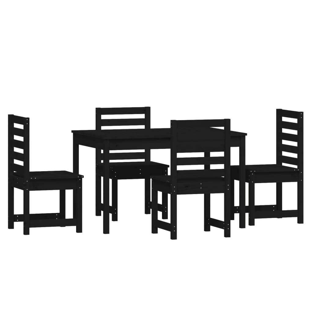 Ensemble à dîner salon de jardin meuble d'extérieur 5 pièces noir bois massif de pin