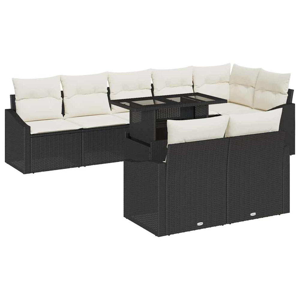Ensemble de canapé de jardin avec coussin 9 pcs noir et crème