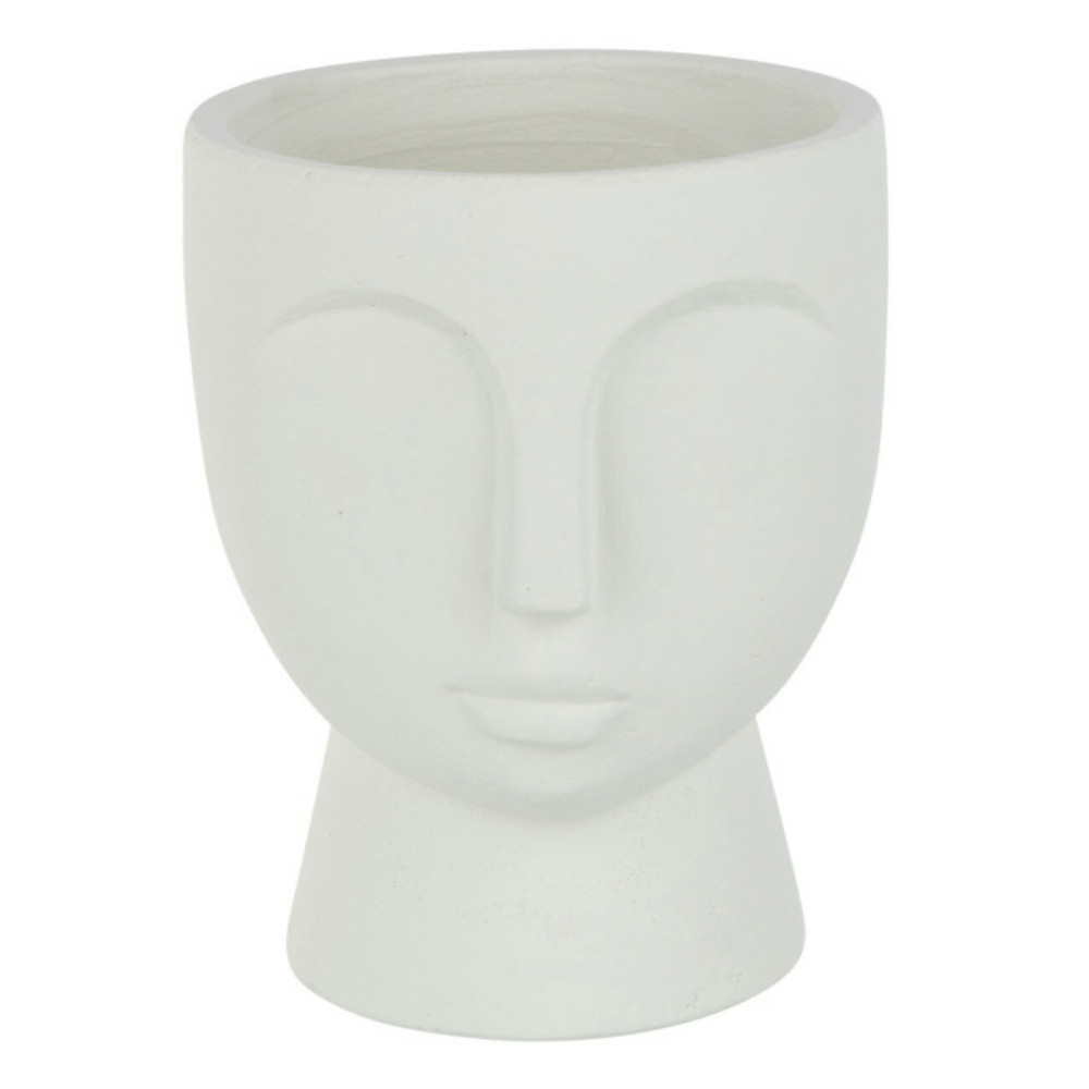 Cache-pot en ciment visage 22cm blanc
