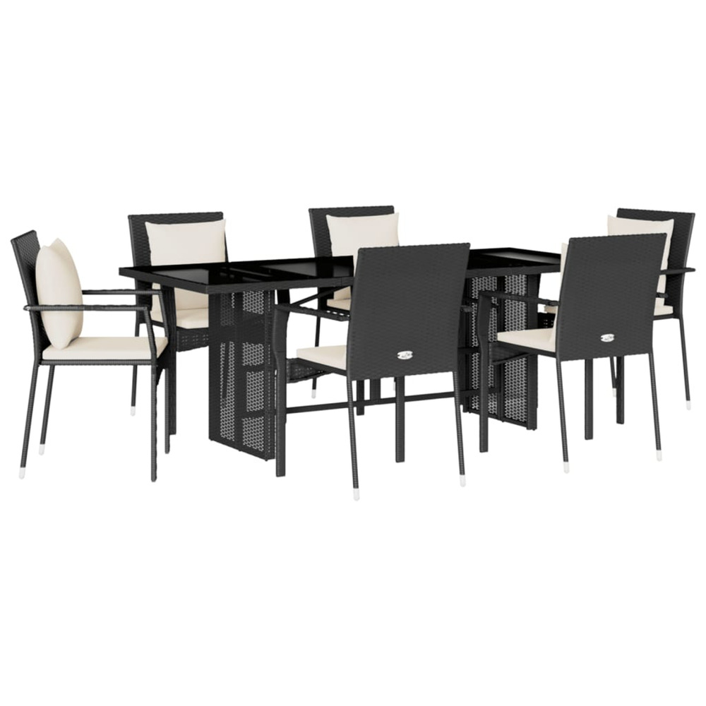 Ensemble à manger de jardin coussins 7pcs noir résine tressée