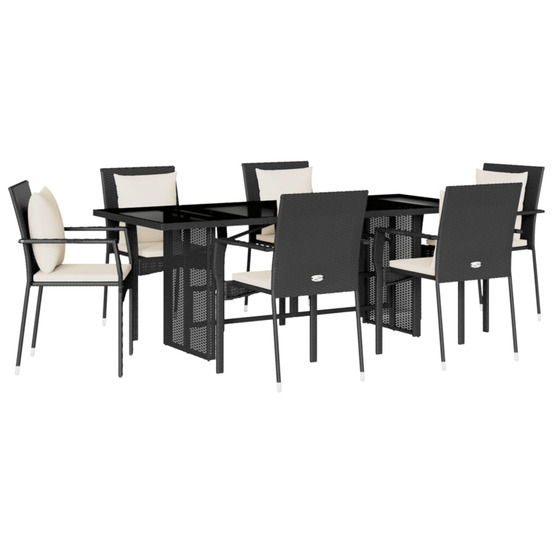 Ensemble à manger de jardin coussins 7pcs noir résine tressée