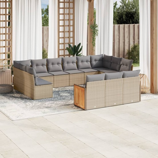 Salon de jardin avec coussins 13 pcs beige résine tressée