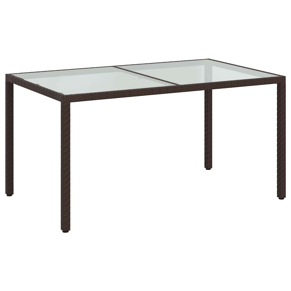 Table de jardin 150x90x75 cm verre trempé/résine tressée marron
