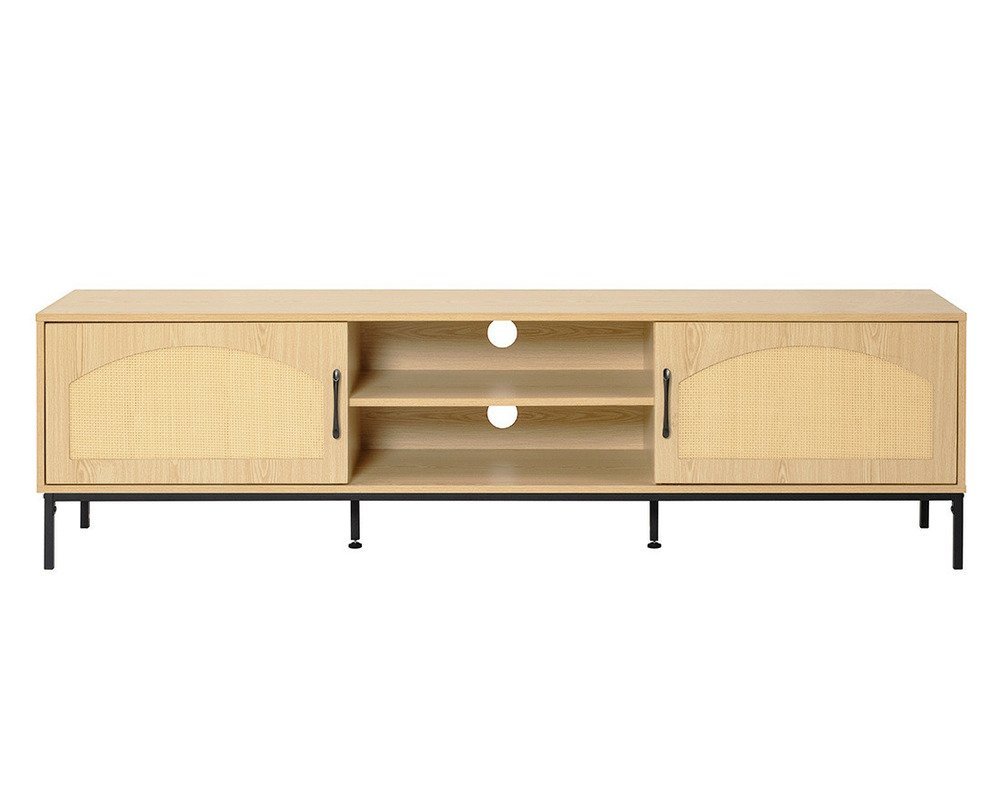 Nagato - meuble tv - cannage et effet bois - 2 portes et 2 niches -180 cm