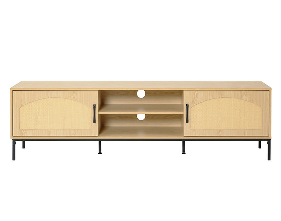 Nagato - meuble tv - cannage et effet bois - 2 portes et 2 niches -180 cm