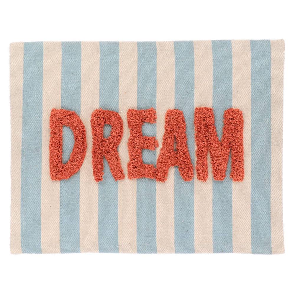 Tapis coton inscription tuftee dream 45x60 cm - bleu/beige