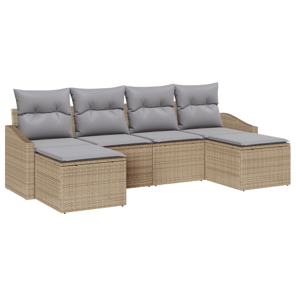 Ensemble de dîner de jardin en 6 pièces avec coussins en rattan synthétique beige