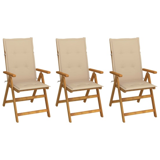 Chaises pliables de jardin lot de 3 avec coussins bois d'acacia