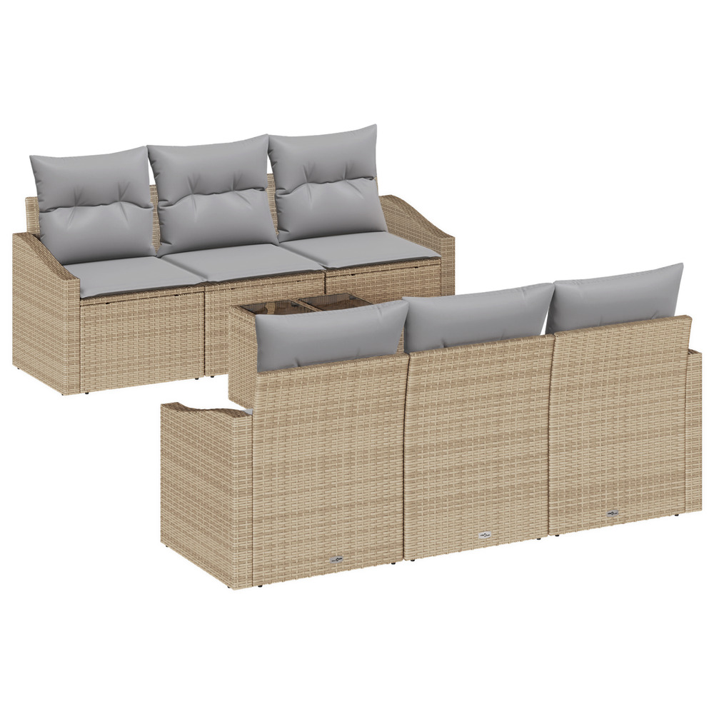 Ensemble de canapé de jardin 7 pièces avec coussins beige poly rattan
