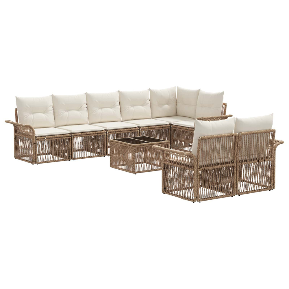 Ensemble de canapé de jardin 9 pcs beige polyrotin