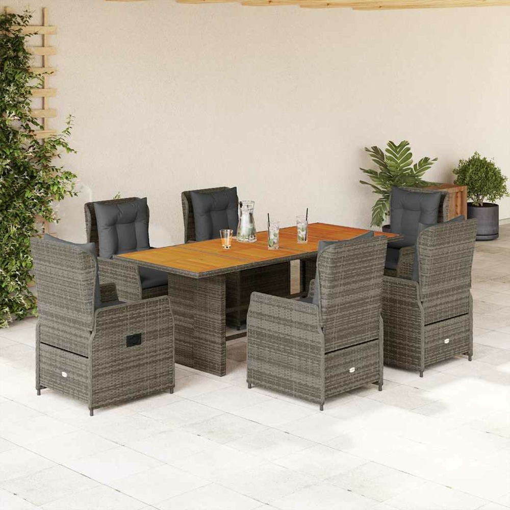 Ensemble à manger de jardin et coussins 7 pcs gris rotin