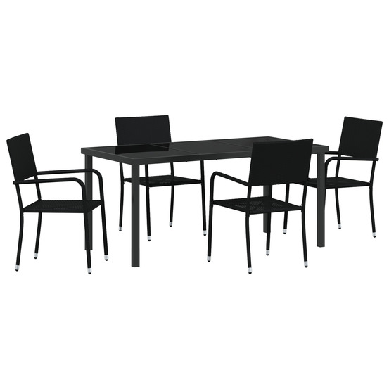 Ensemble de repas de jardin 5 pièces en poly rattan noir