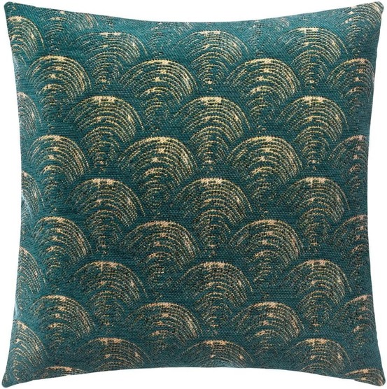 Housse de coussin motif éventail doré