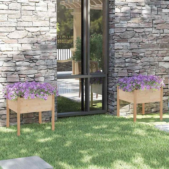 Lot de 2 jardinières carrées pin massif pour extérieur 70cm naturel
