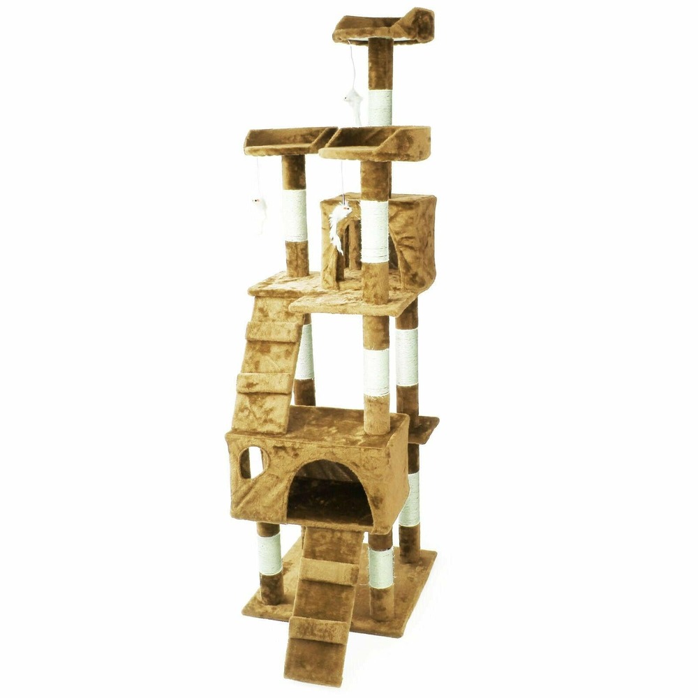 Arbre à chat 170 cm corde en sisal griffoir grattoir jeux plateforme beige