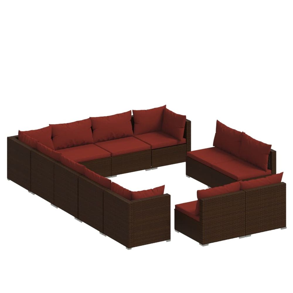 Salon de jardin 12 pcs avec coussins marron résine tressée