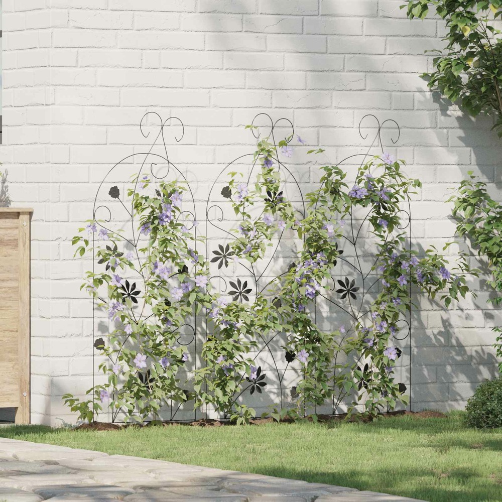 Clôture de jardin 3 pcs noir 112 x 39,5 cm acier