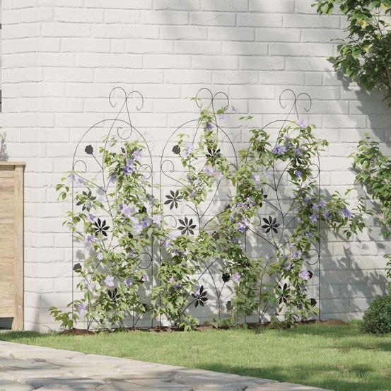 Clôture de jardin 3 pcs noir 112 x 39,5 cm acier