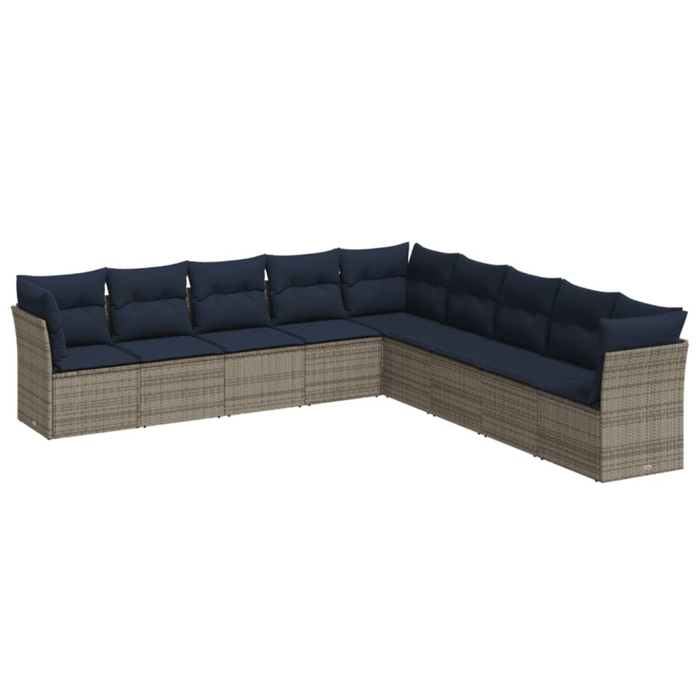 Salon de jardin 9 pcs avec coussins gris résine tressée