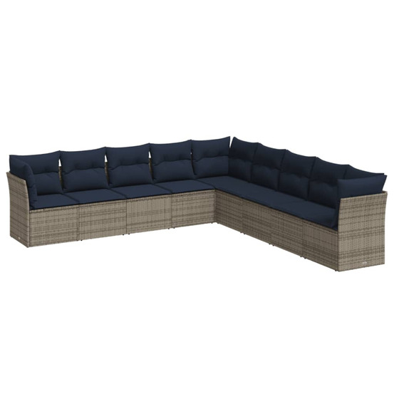 Salon de jardin 9 pcs avec coussins gris résine tressée