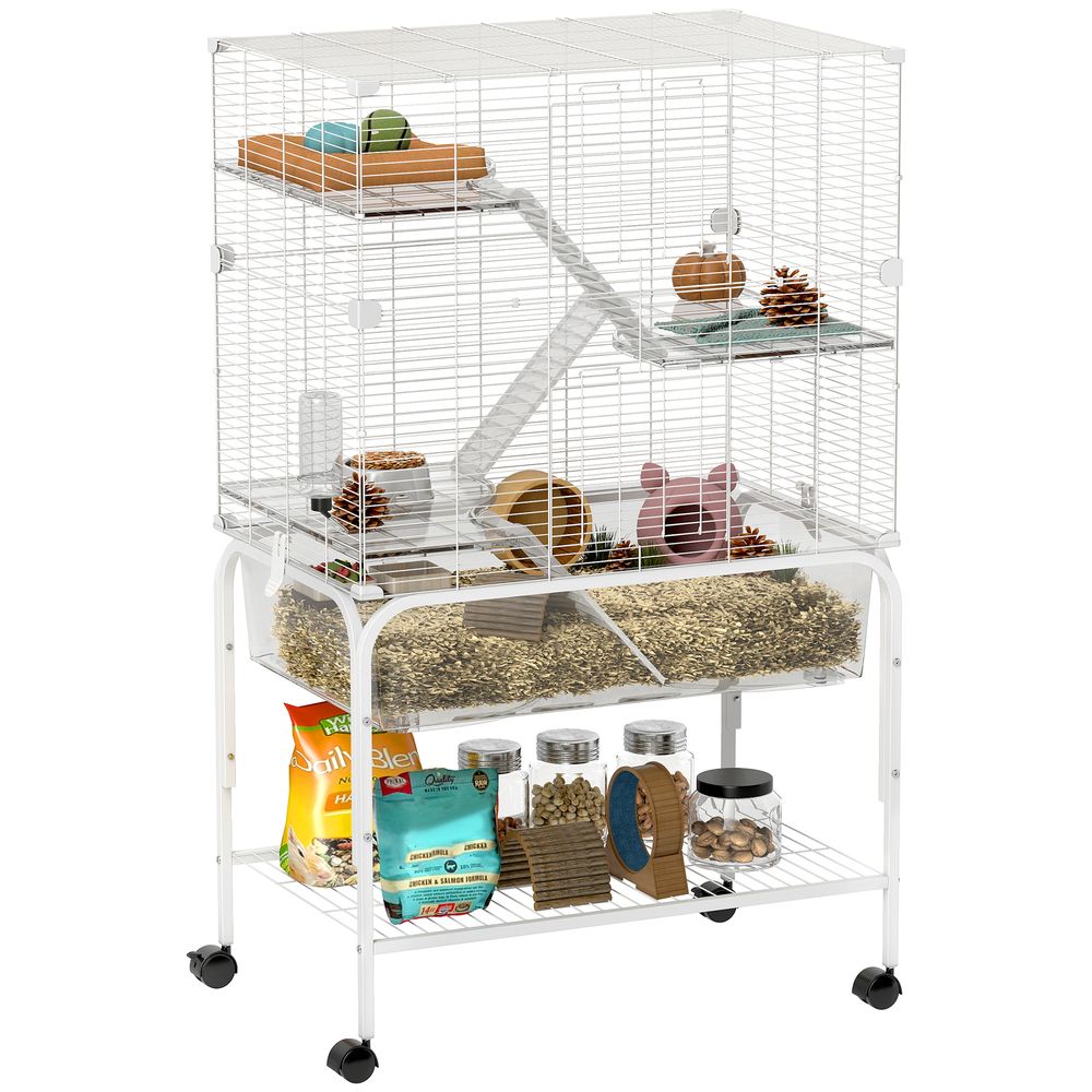 Cage rongeurs acier pet furets chinchillas multiniveau base profonde 73x47x123cm blanc