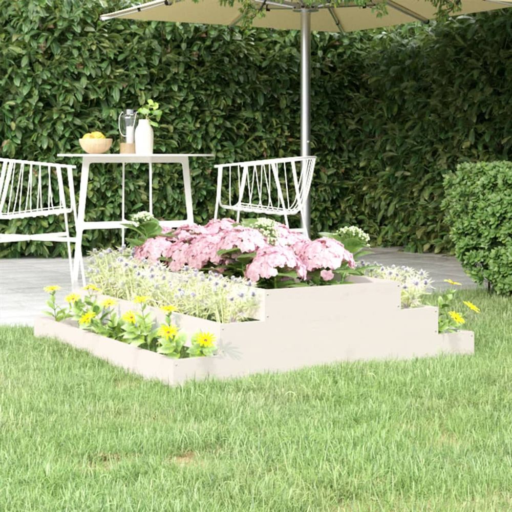 Grande jardinière en bois 3 niveaux 110x110x27 cm pin massif blanc