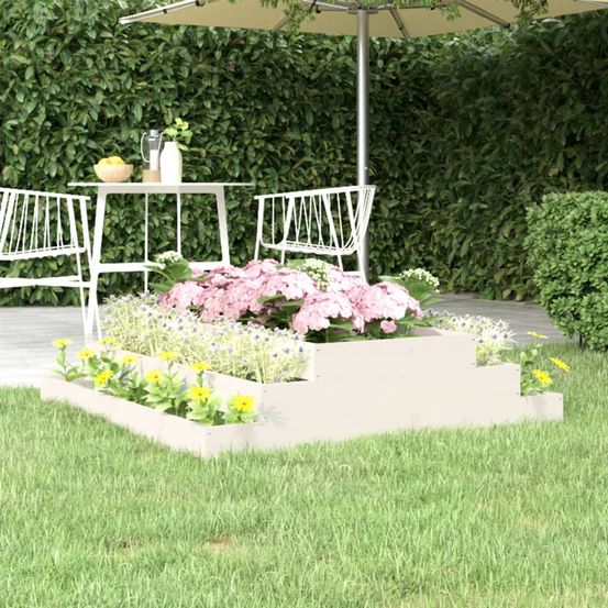 Grande jardinière en bois 3 niveaux 110x110x27 cm pin massif blanc