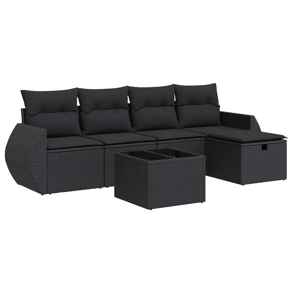 Salon de jardin 6 pcs avec coussins noir résine tressée