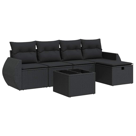 Salon de jardin 6 pcs avec coussins noir résine tressée