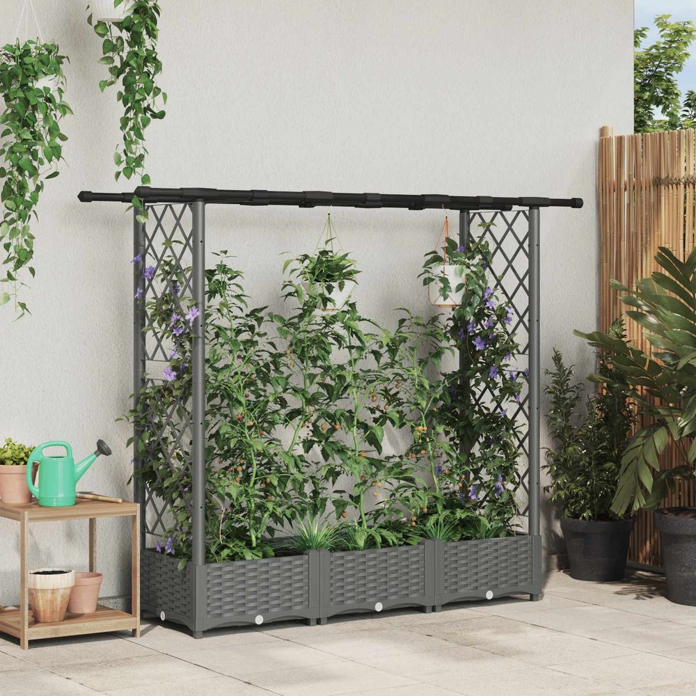 Jardinière surélevée treillis toit plastique extérieur vignes 164x121cm gris clair