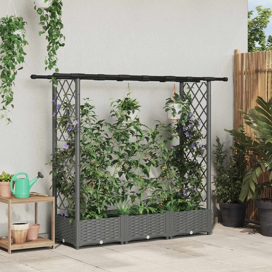 Jardinière surélevée treillis toit plastique extérieur vignes 164x121cm gris clair