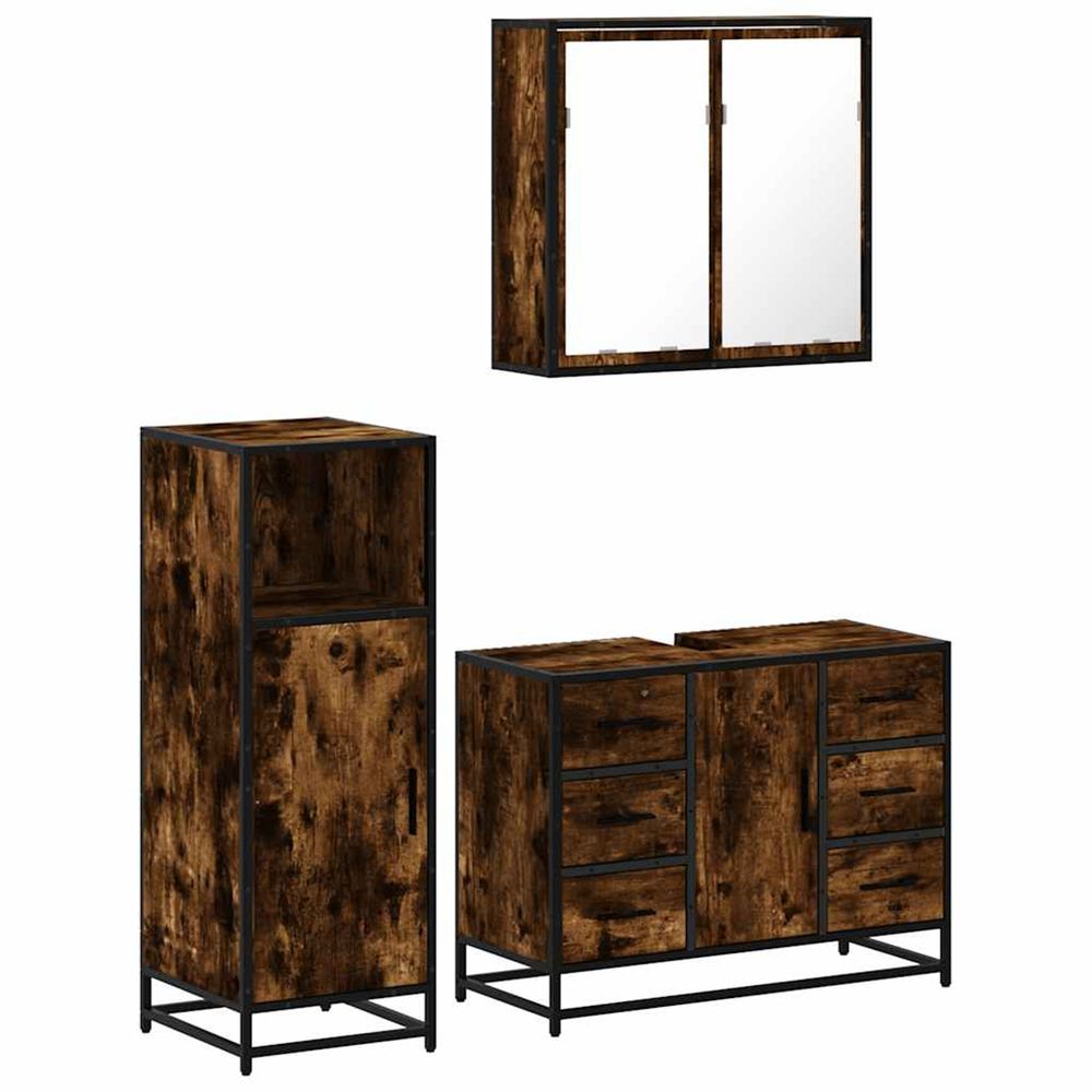 Ensemble de meubles de salle de bain 3 pcs chêne fumé