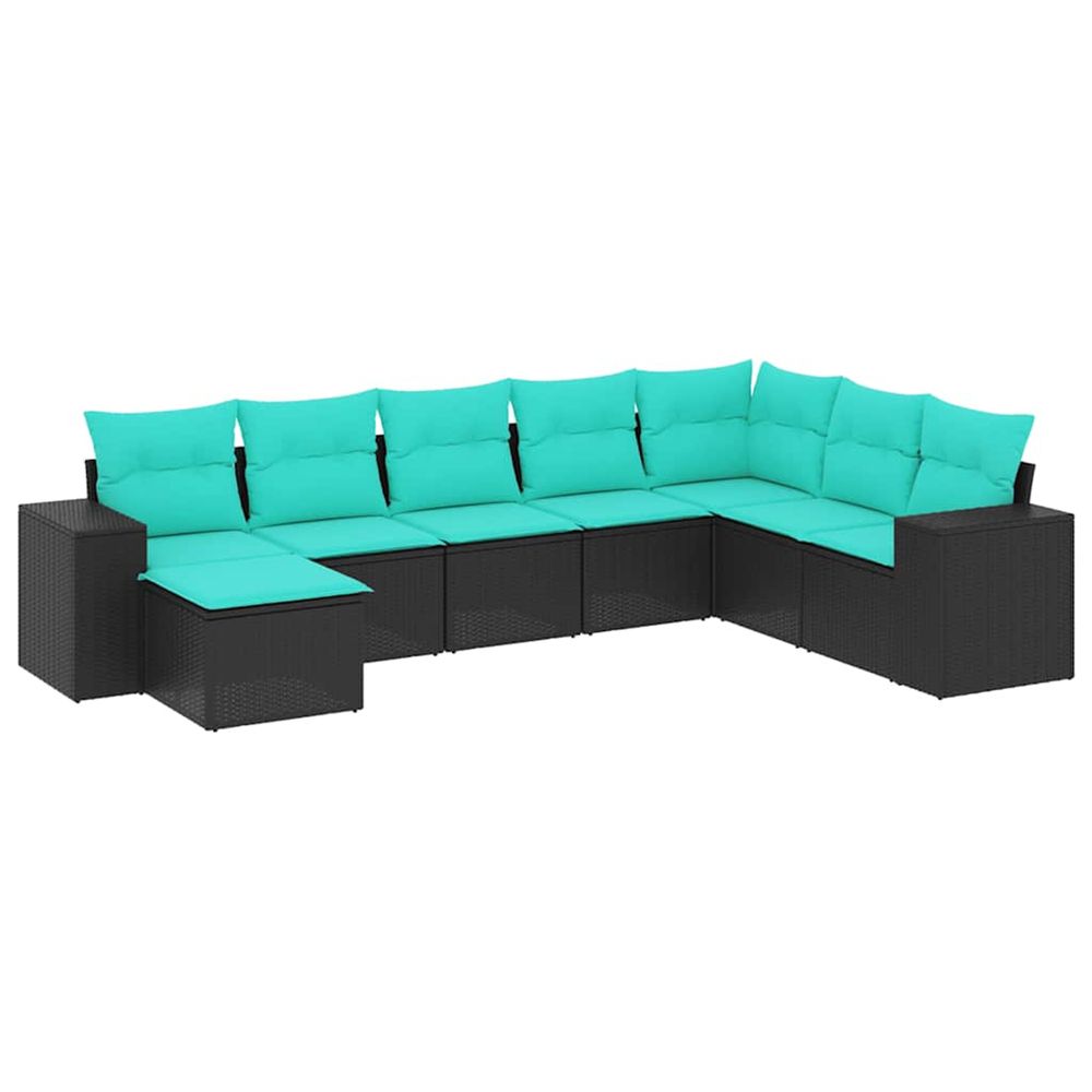 Salon de jardin 8 pcs avec coussins noir résine tressée