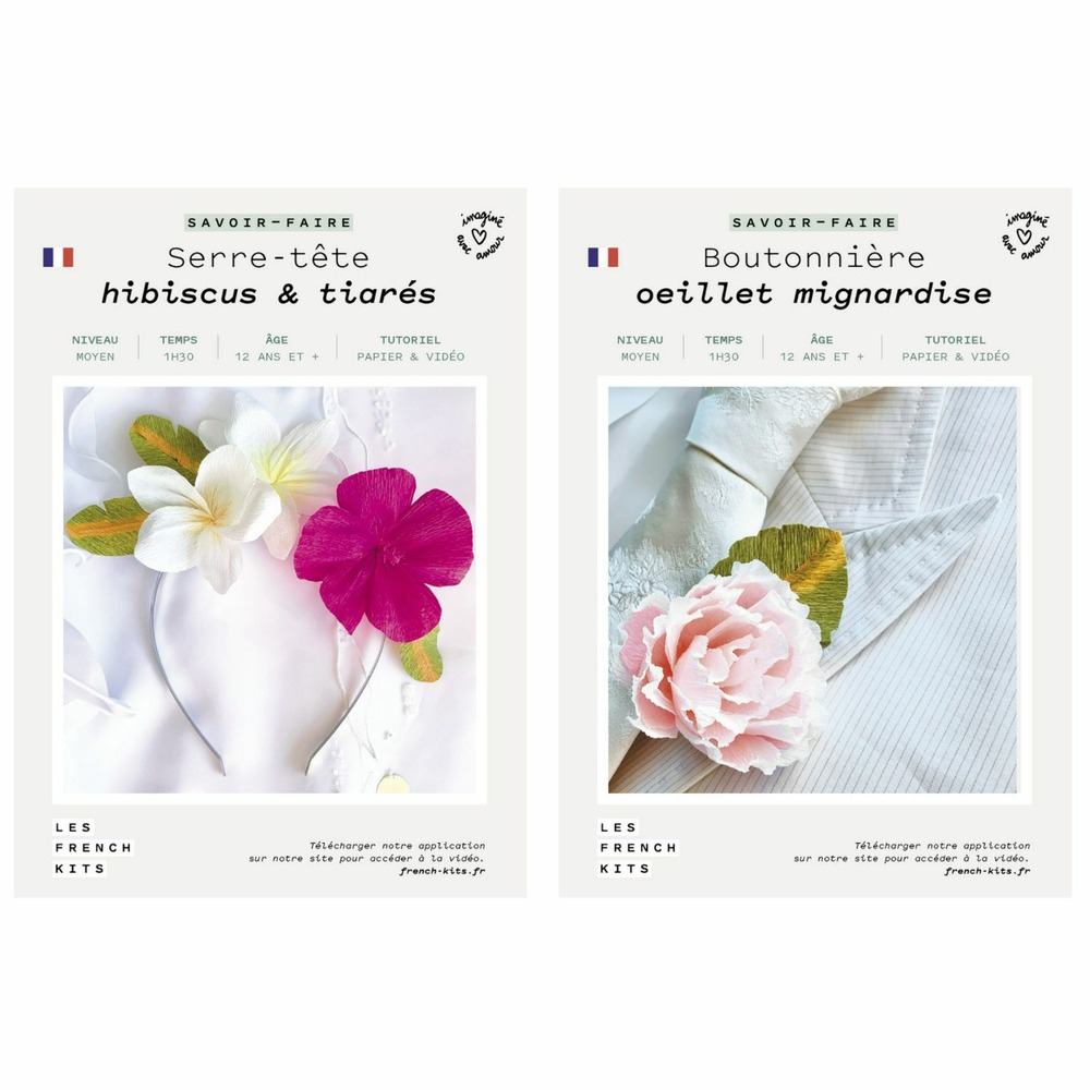 Coffret diy papier - mariage - 1 serre-tête floral + 1 boutonnière
