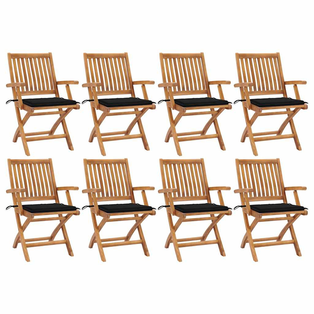 Chaises pliables de jardin avec coussins lot de 8 teck solide