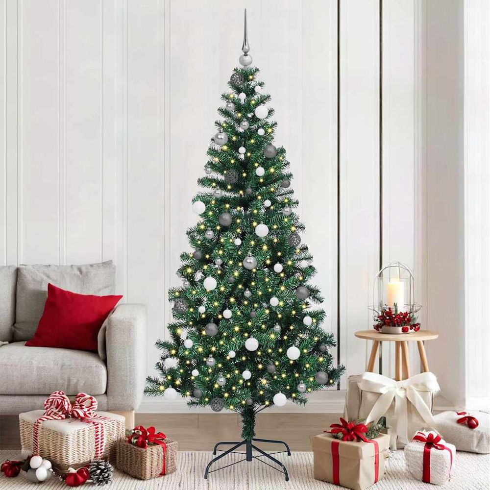 Sapin de noël lumineux 210 cm avec 120 boules et led vert