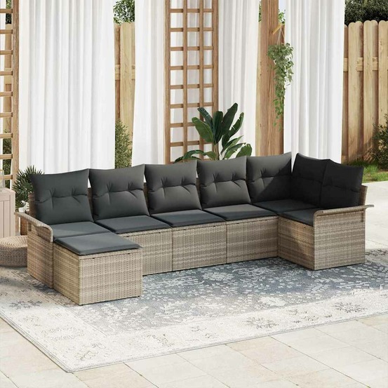 Ensemble de canapé de jardin 7 pcs gris clair poly rotin