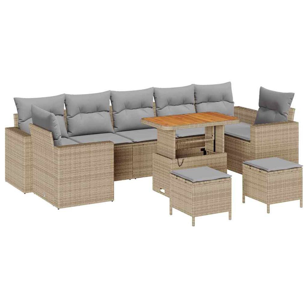 Ensemble de canapé de jardin 10 pc beige polyrotin