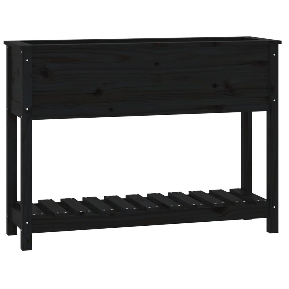 Jardinière avec étagère noir 111,5x34,5x81cm bois massif de pin