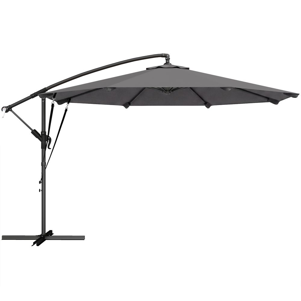 Parasol déporté inclinable 3 m à manivelle avec housse de protection gris