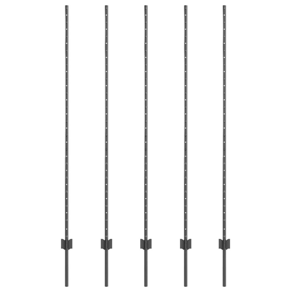 Poteau de clôture. 5 pcs gris 150 cm acier