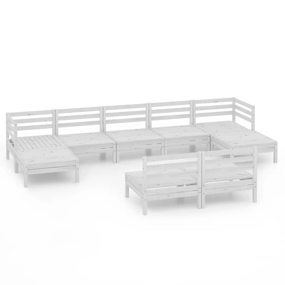 Salon de jardin 9 pcs blanc bois de pin massif